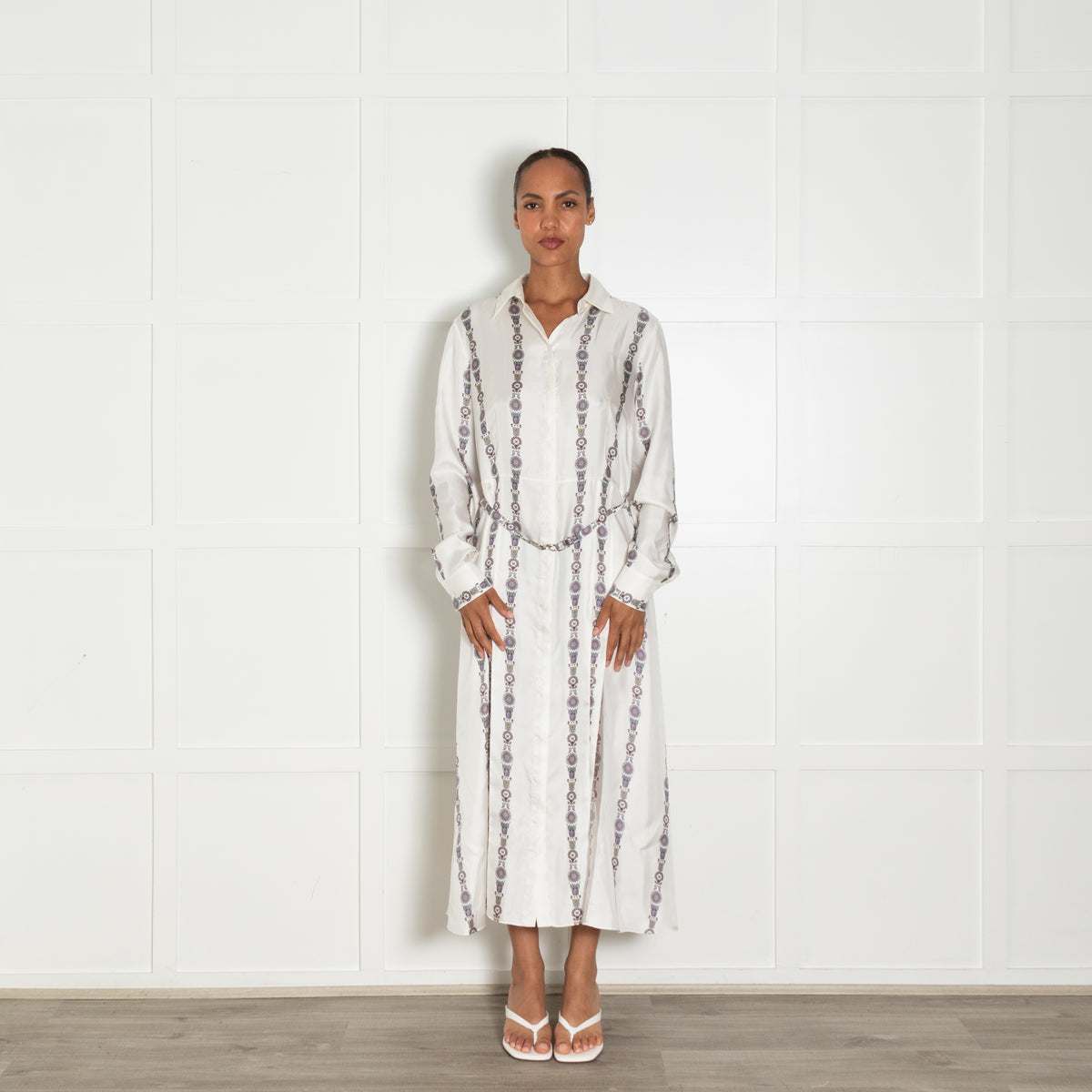 Gabriela Hearst Cream Printed  Pleated Belted Dress