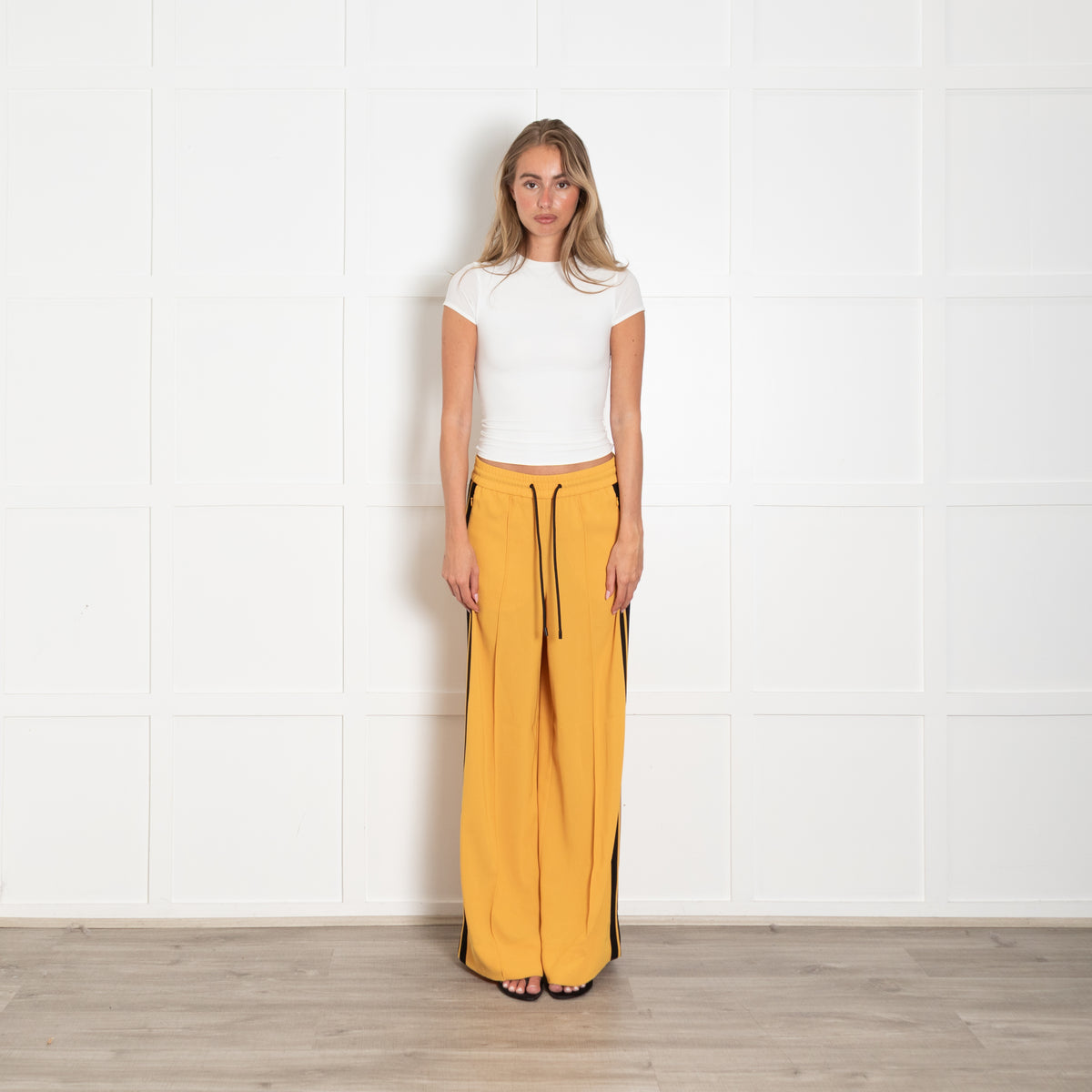 Me + Em Yellow Black Contrasting Stripe Elasticated Trousers