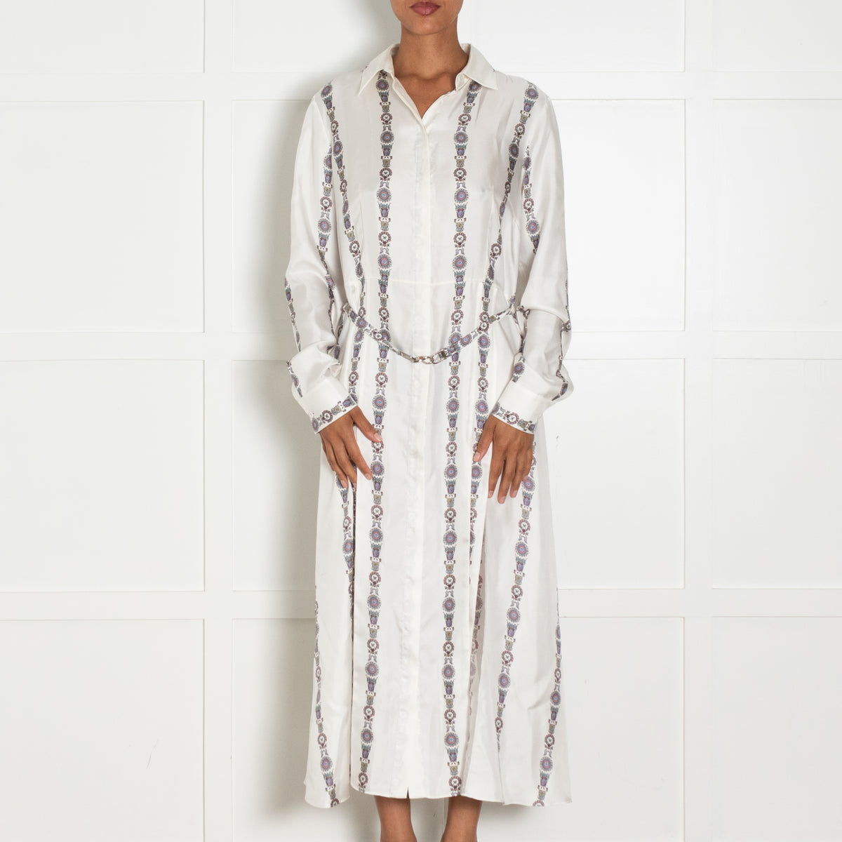 Gabriela Hearst Cream Printed  Pleated Belted Dress