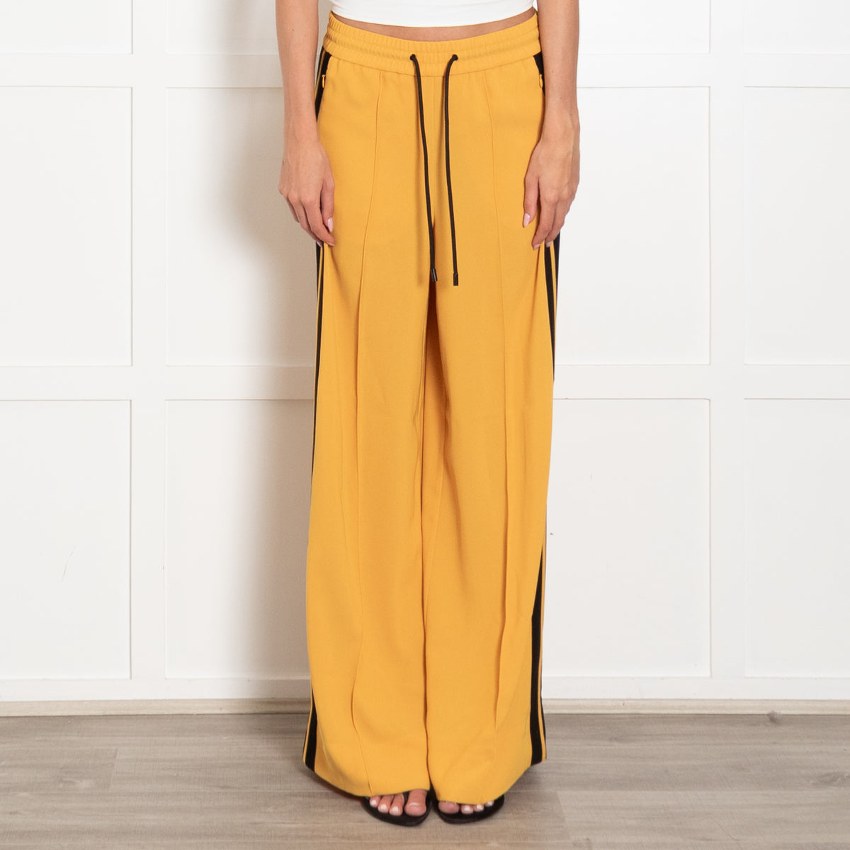 Me + Em Yellow Black Contrasting Stripe Elasticated Trousers