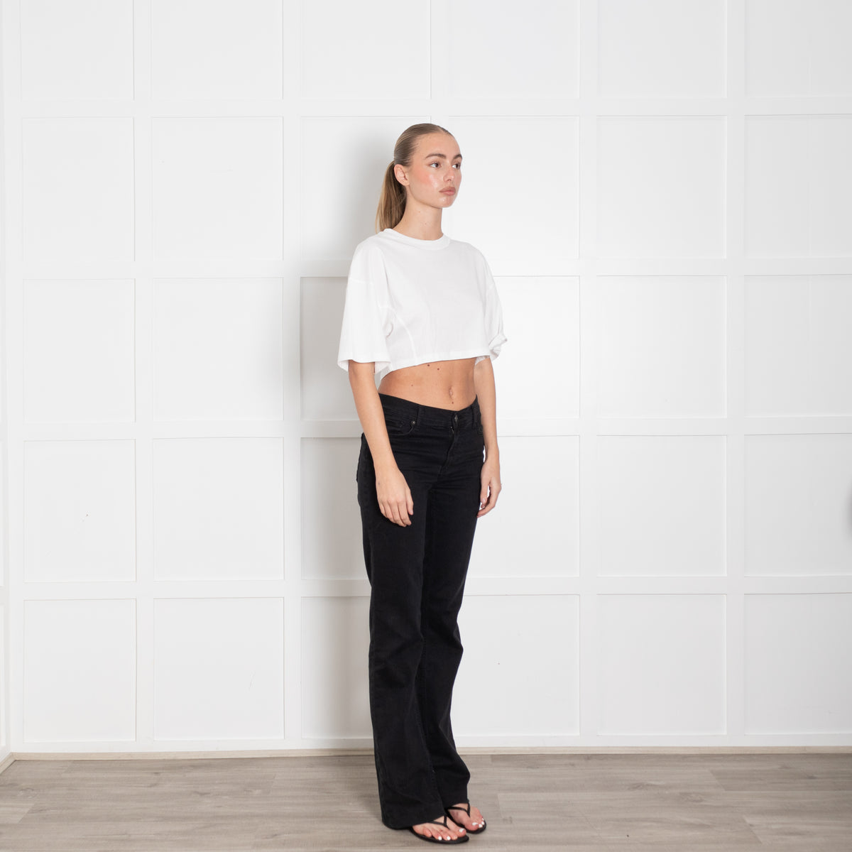 Ba & Sh White Cotton Cropped T-Shirt