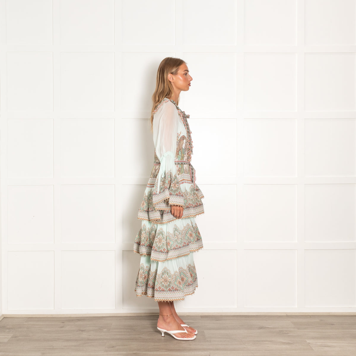 Zimmermann Turquoise Kaleidoscope Tiered Midi Dress