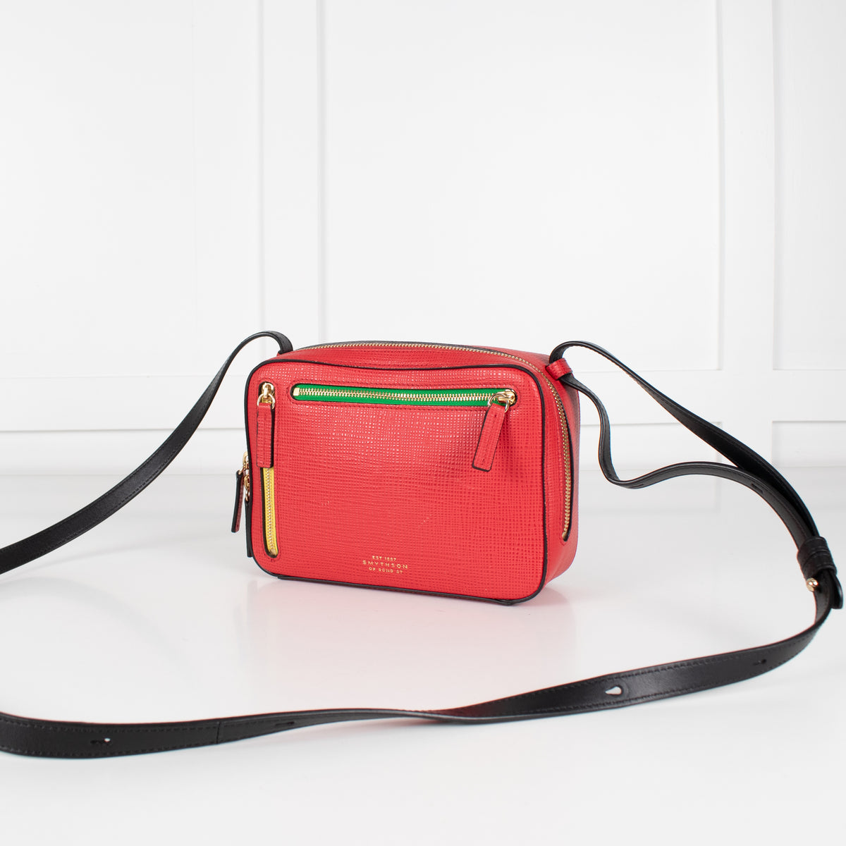Smythson Red Panama Sliding Strap Crossgrain Leather Crossbody Bag