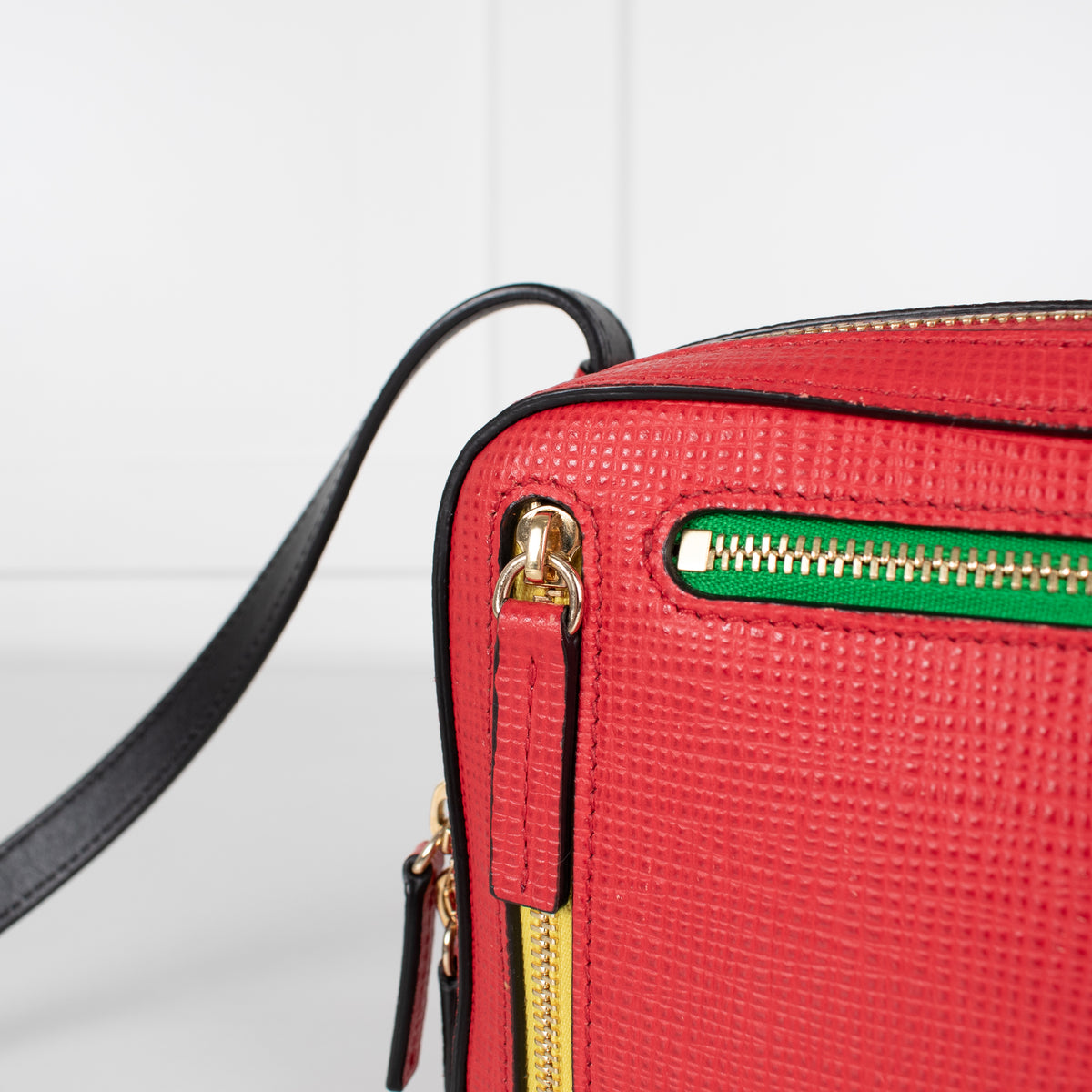 Smythson Red Panama Sliding Strap Crossgrain Leather Crossbody Bag