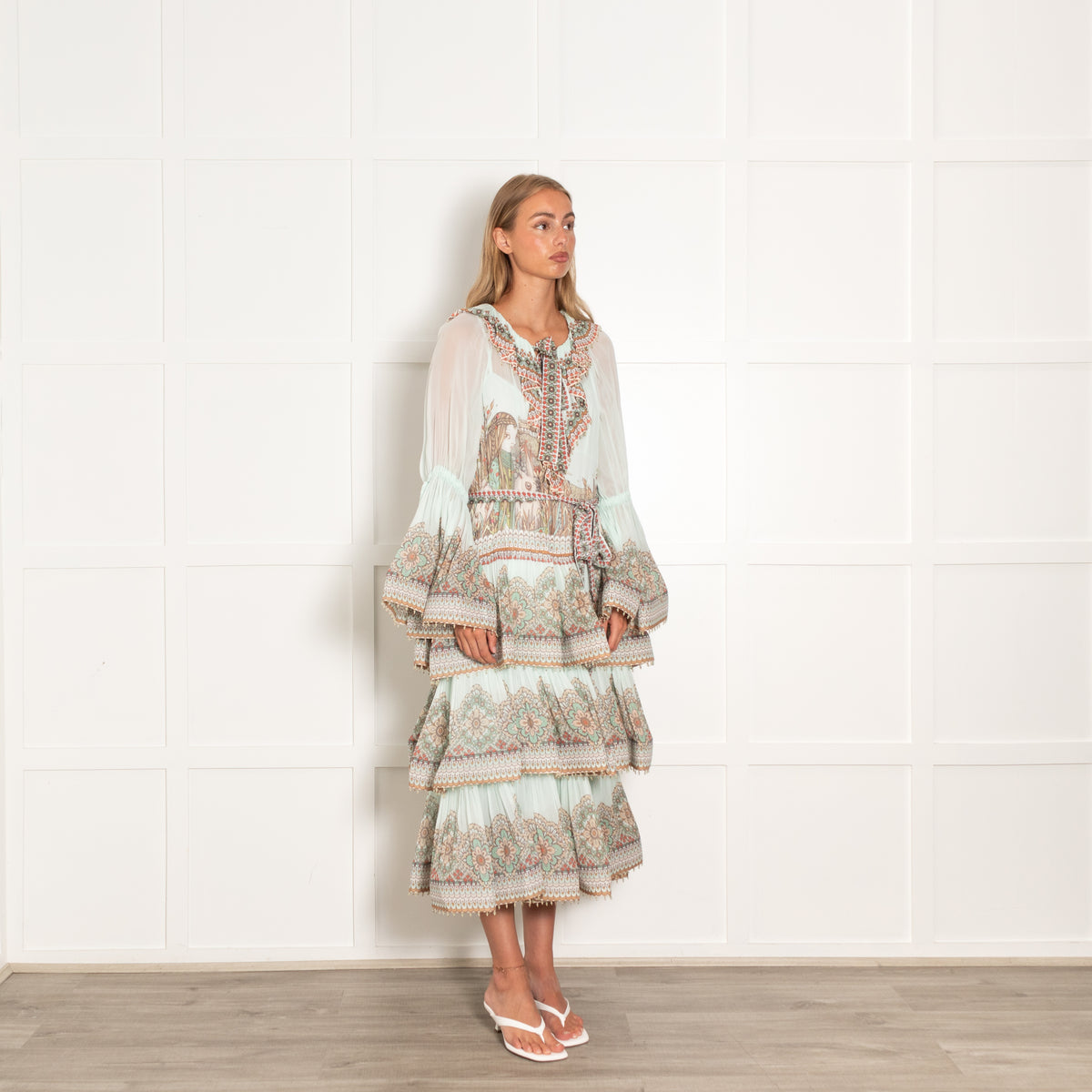 Zimmermann Turquoise Kaleidoscope Tiered Midi Dress