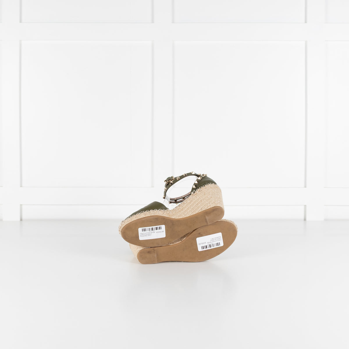 Valentino Khaki Wedge Leather Rockstud Espadrilles