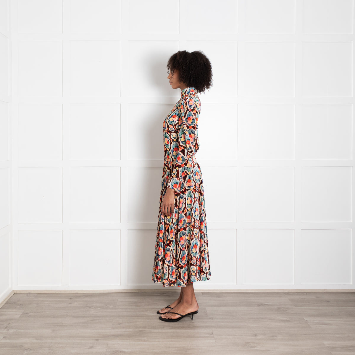La Double J Velvet Brown Floral Long Sleevve Maxi Dress