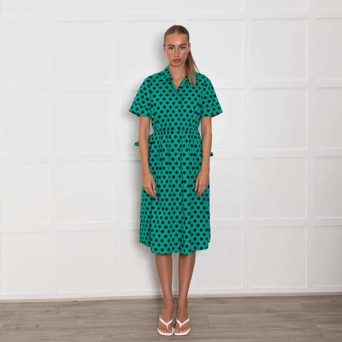 Kate Spade Green Black Dot Cotton Shirt Dress