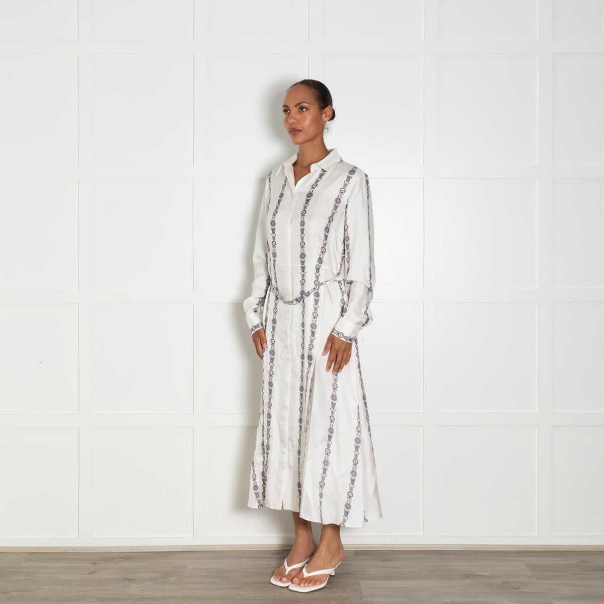 Gabriela Hearst Cream Printed  Pleated Belted Dress