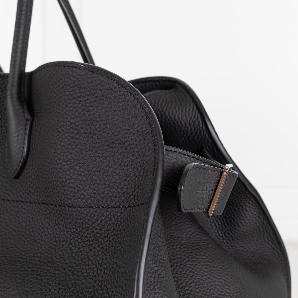 The Row Black Pebbled Leather Margaux 17 Bag