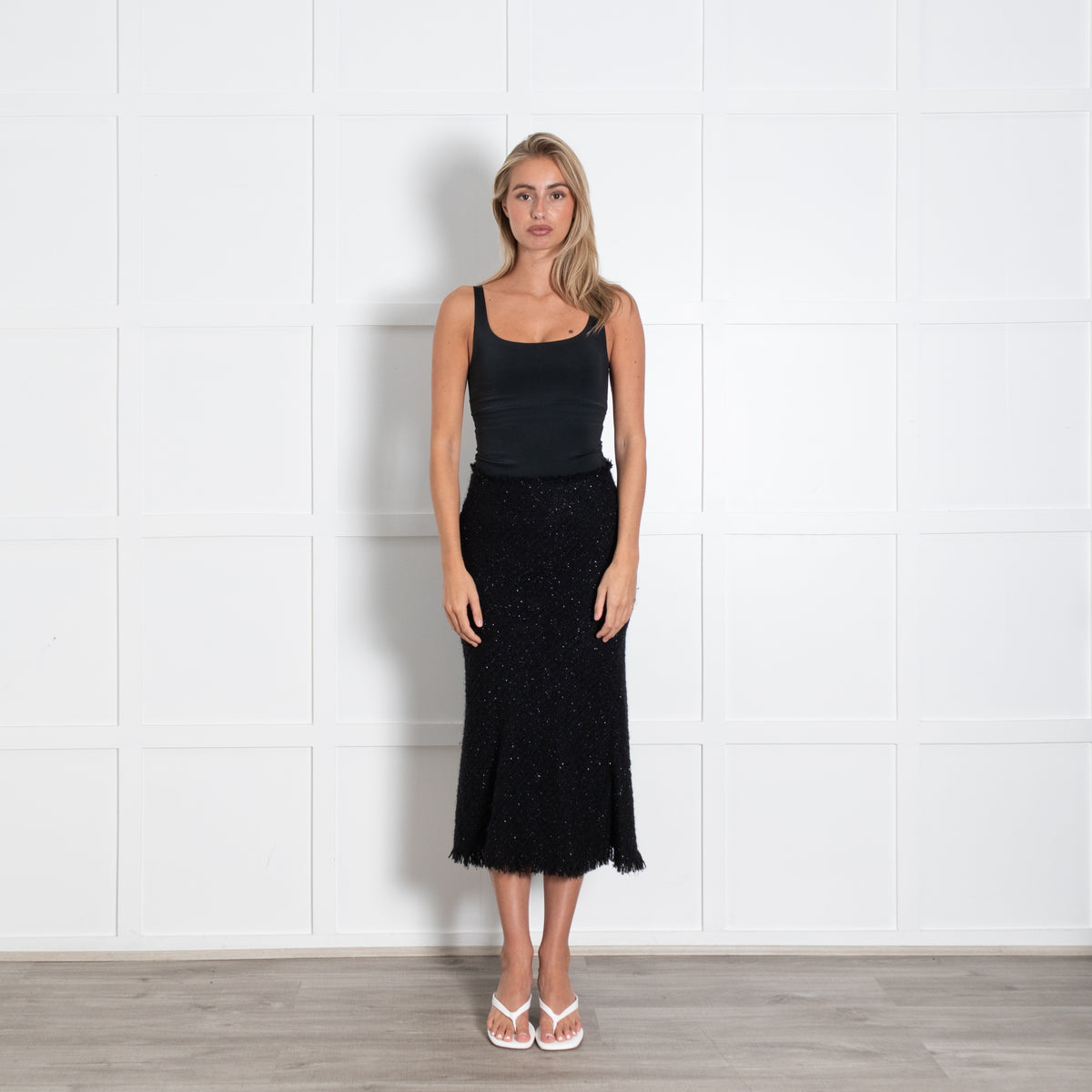 Alexander Wang Black Sparkle Tweed Long Skirt