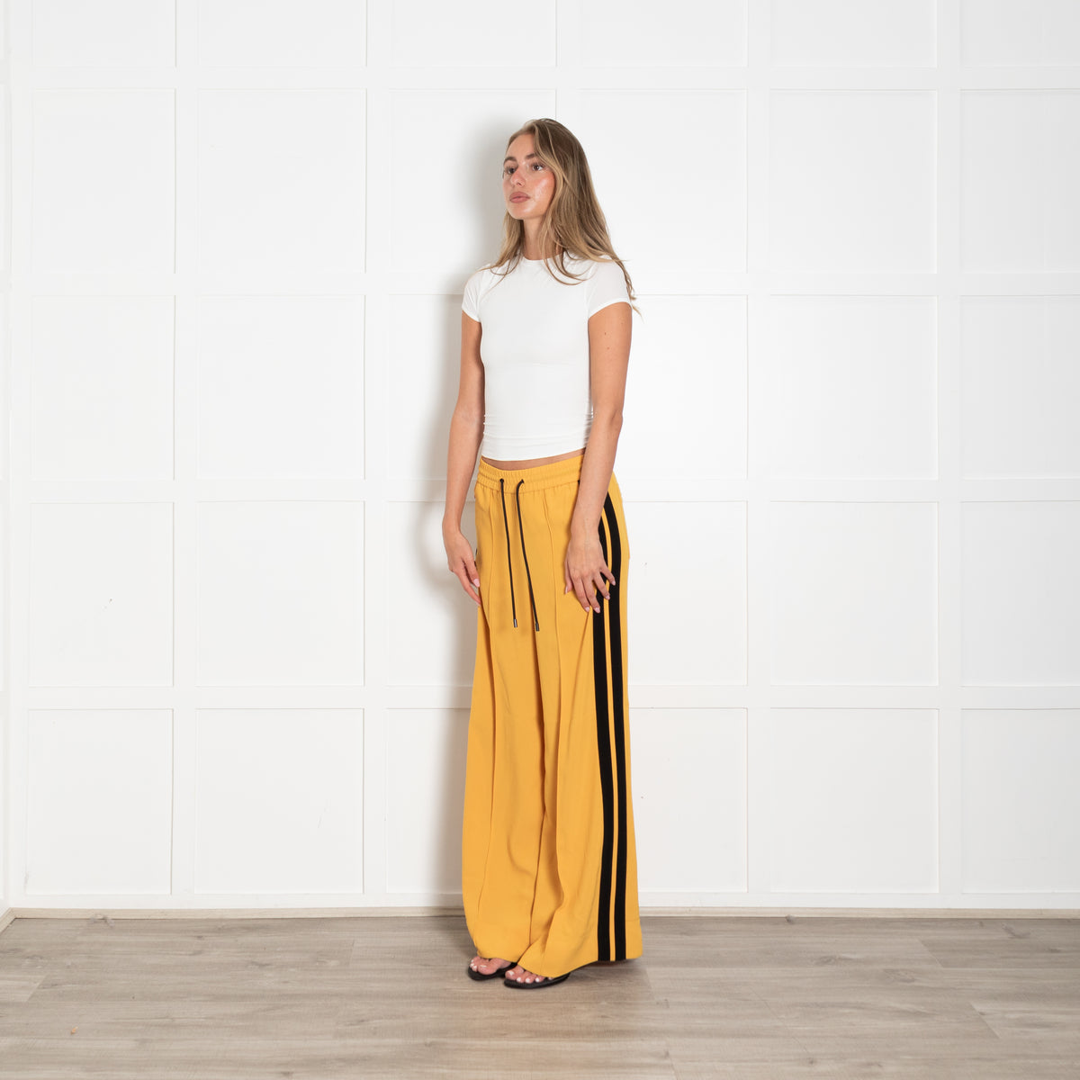 Me + Em Yellow Black Contrasting Stripe Elasticated Trousers