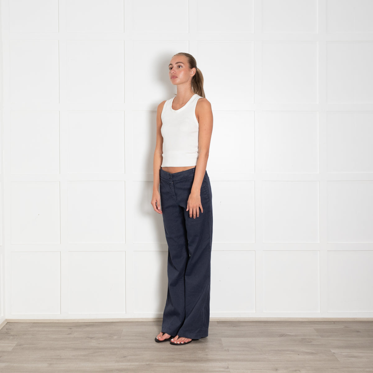 120%  Lino Blue Linen Trousers