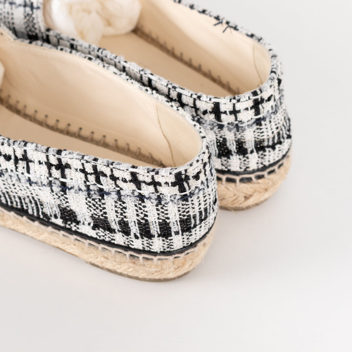 Chanel Black White Tweedy CC Espadrilles