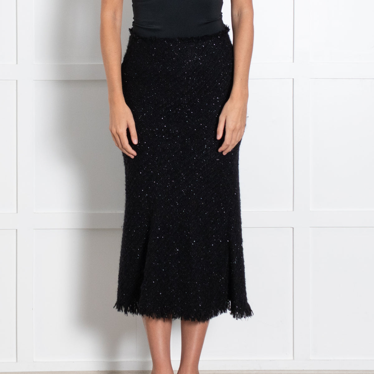 Alexander Wang Black Sparkle Tweed Long Skirt