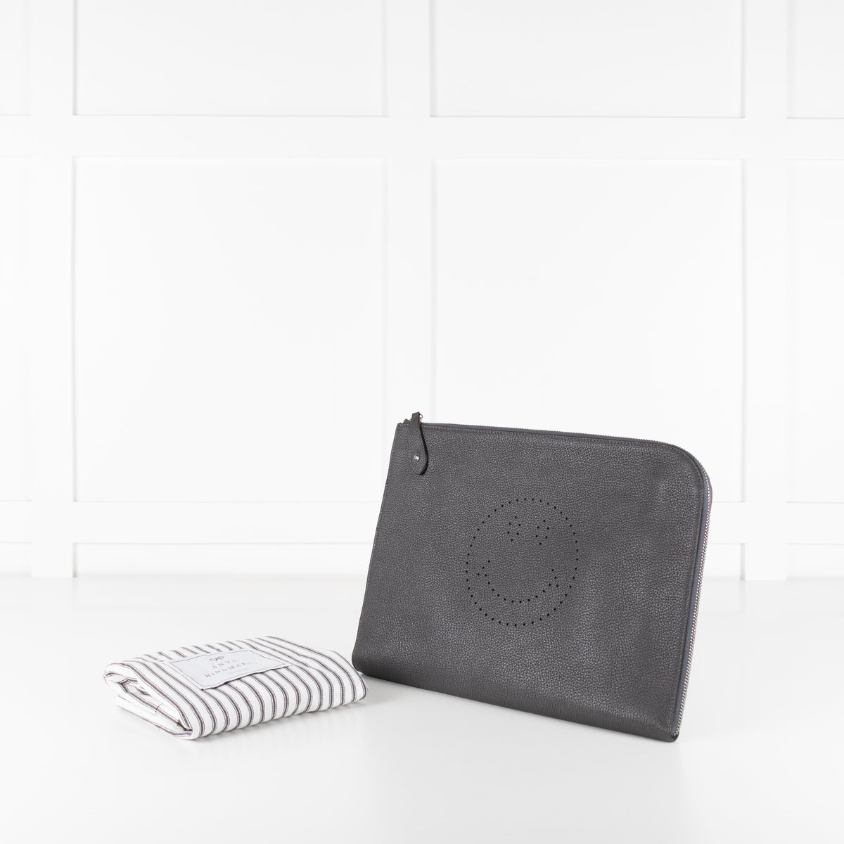 Anya Hindmarch Dark Grey Smiley Face Travel Pouch