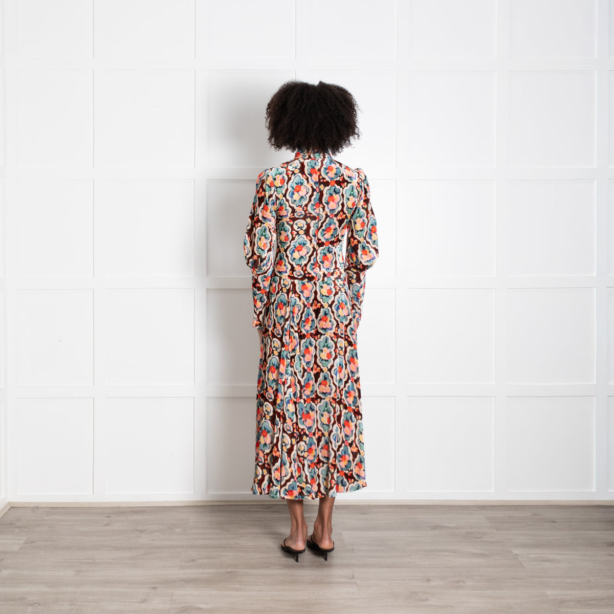 La Double J Velvet Brown Floral Long Sleevve Maxi Dress