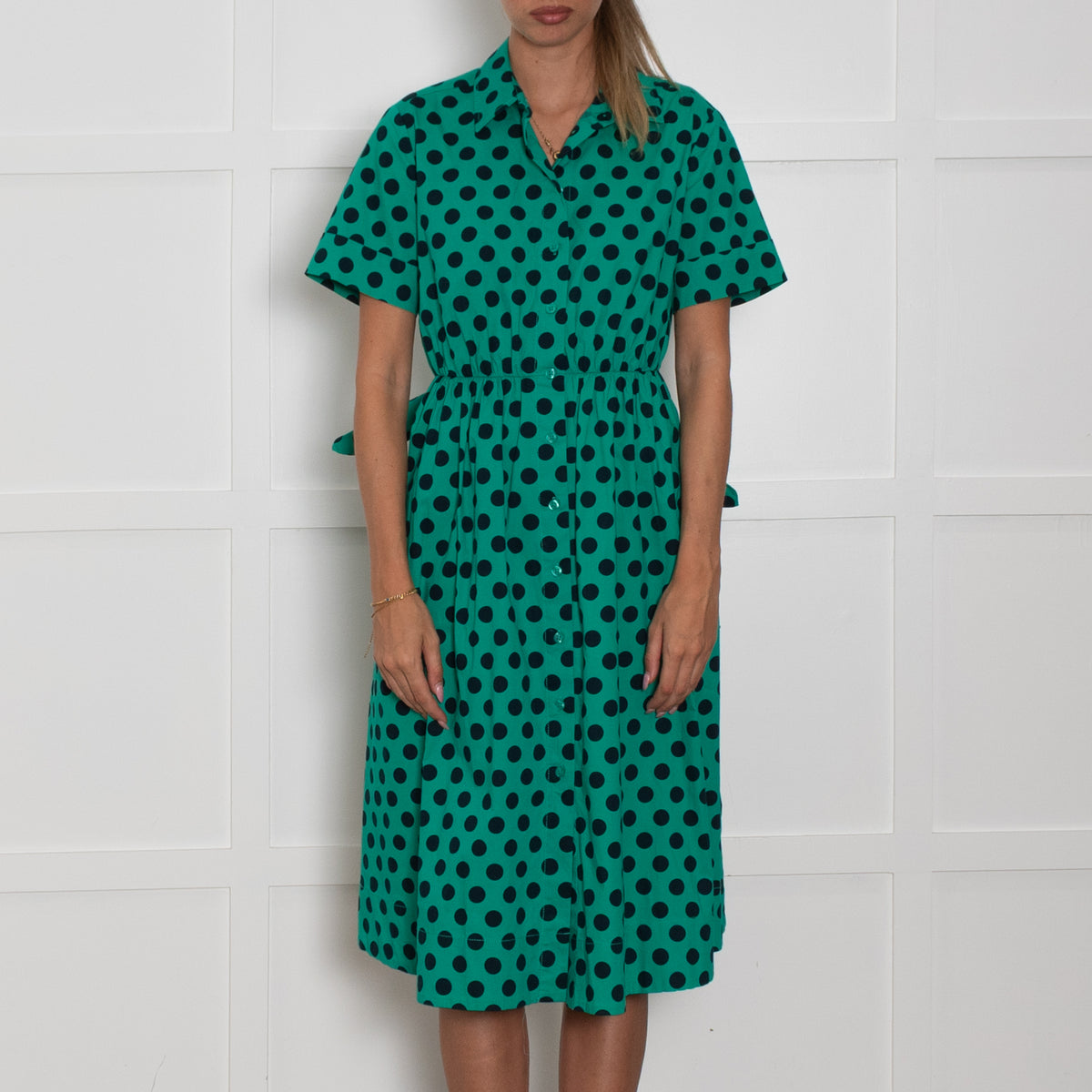 Kate Spade Green Black Dot Cotton Shirt Dress