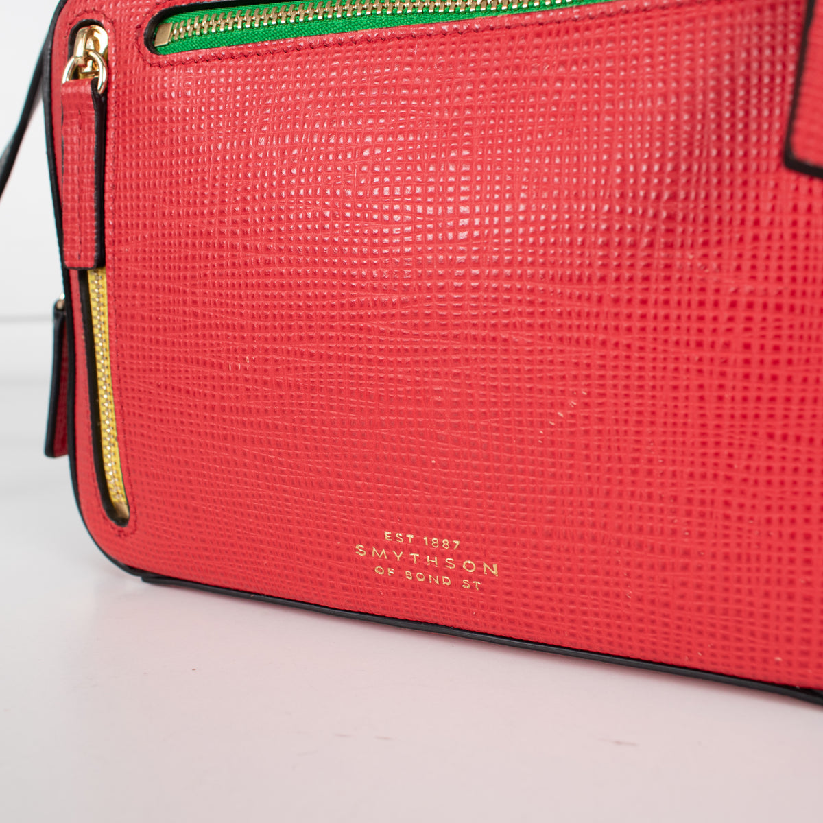 Smythson Red Panama Sliding Strap Crossgrain Leather Crossbody Bag