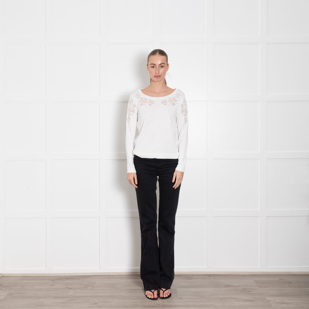 Claudie Pierlot White Lace Flower Detail Knitted Jumper