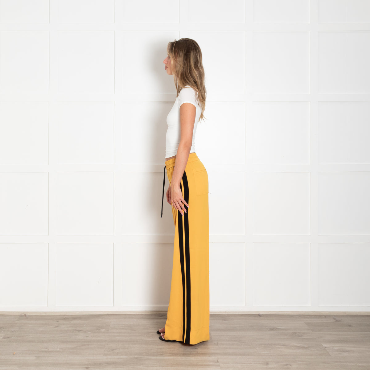 Me + Em Yellow Black Contrasting Stripe Elasticated Trousers
