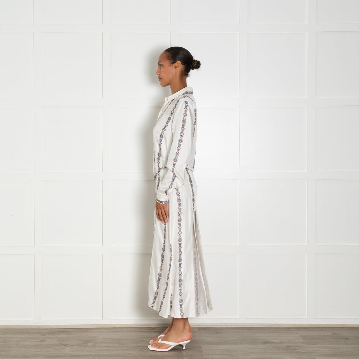Gabriela Hearst Cream Printed  Pleated Belted Dress
