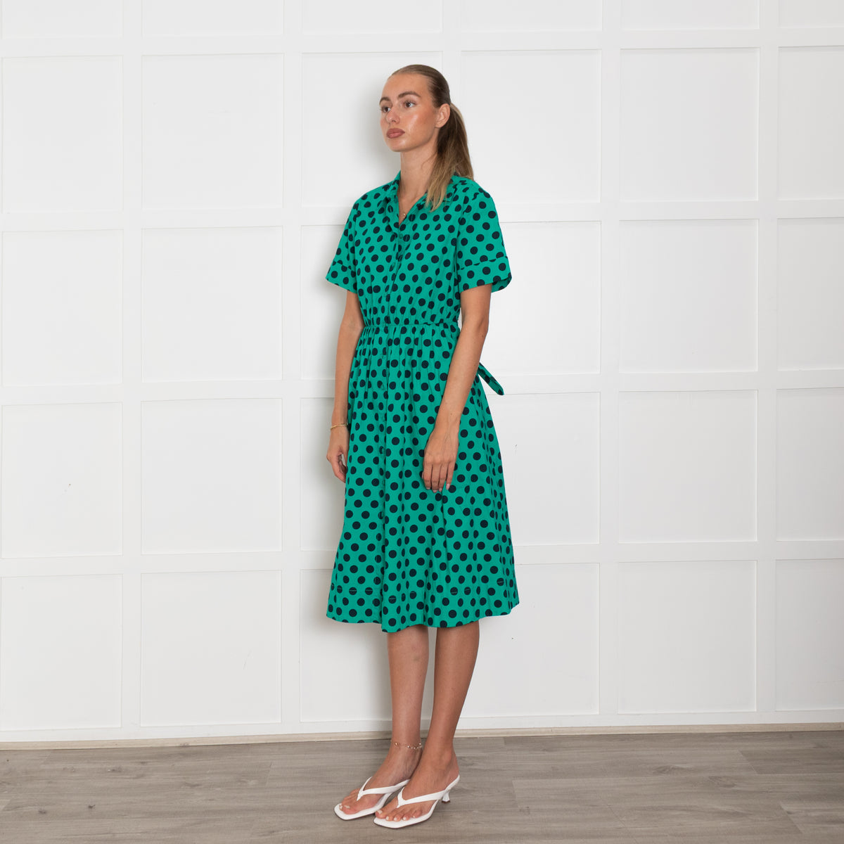 Kate Spade Green Black Dot Cotton Shirt Dress