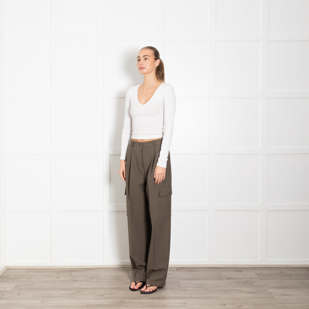 The Frankie Shop Khaki Cargo Wide Leg Trousers