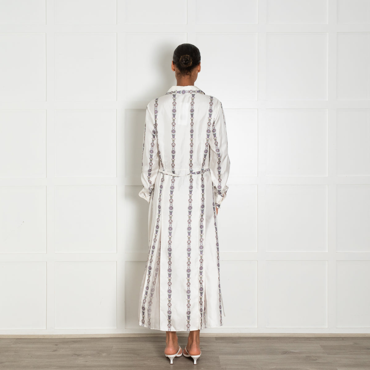 Gabriela Hearst Cream Printed  Pleated Belted Dress