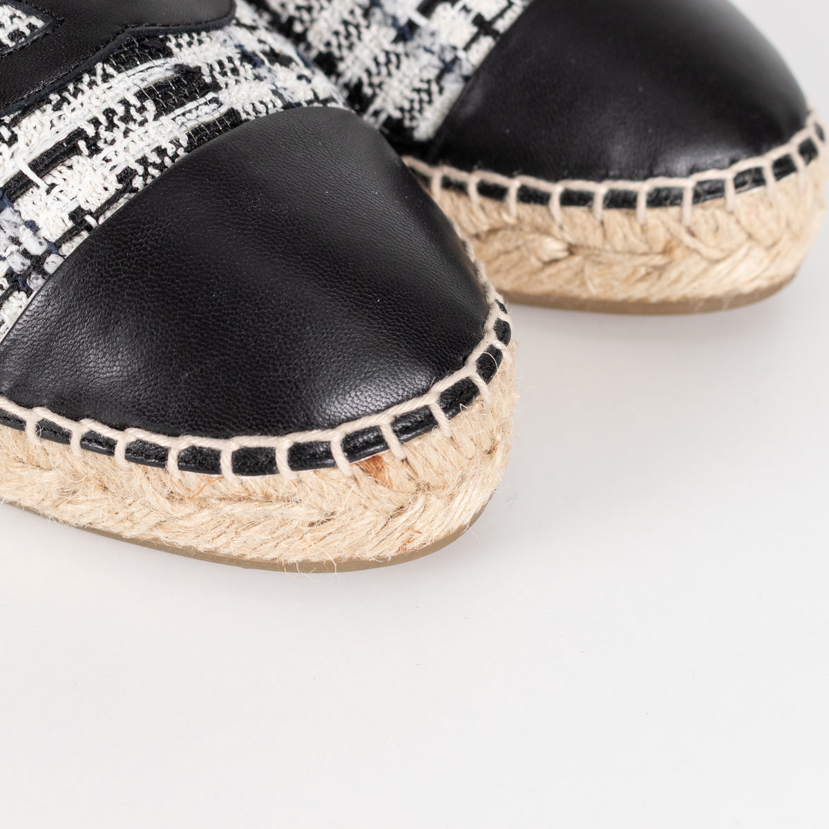 Chanel Black White Tweedy CC Espadrilles