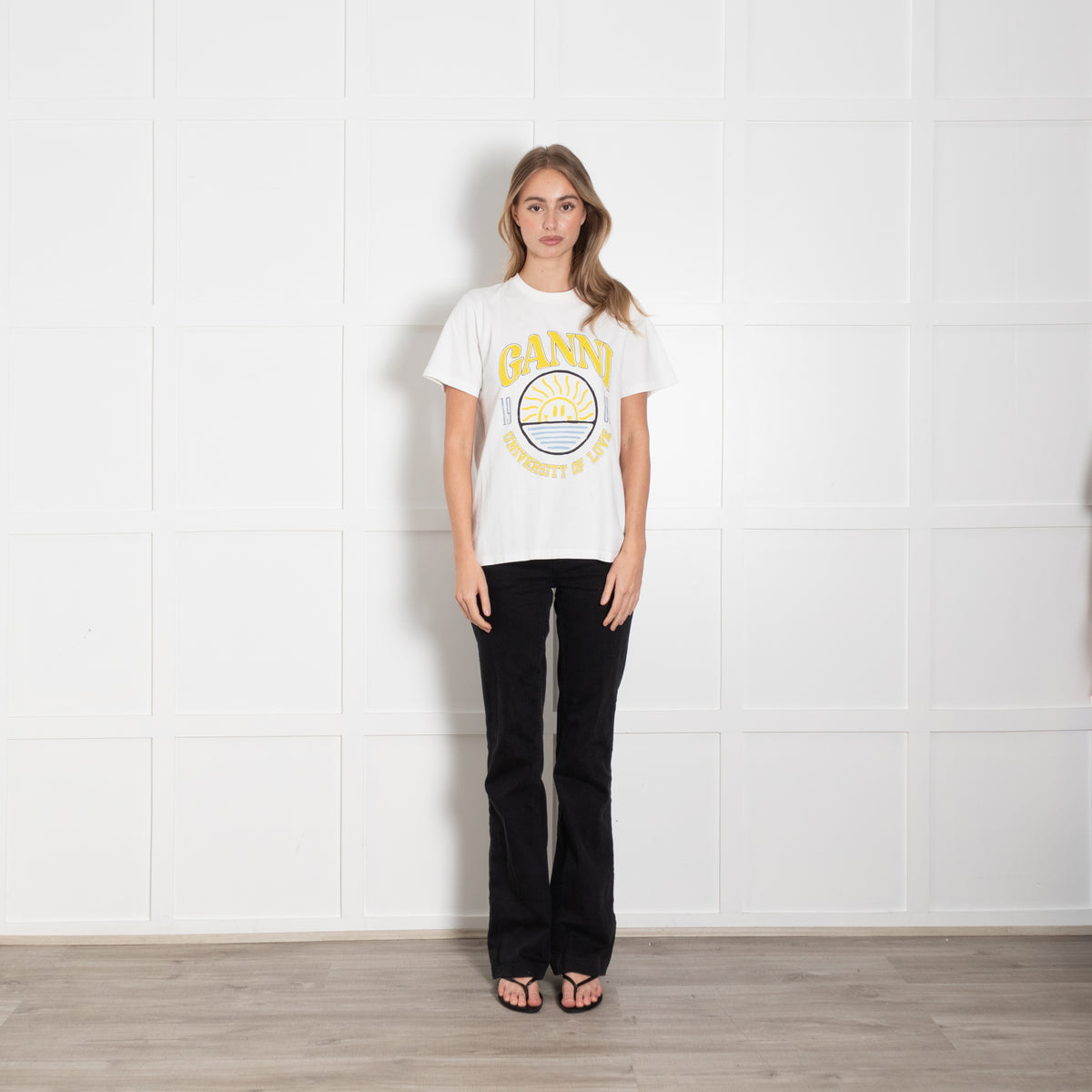 Ganni White Yellow Slogan T-Shirt
