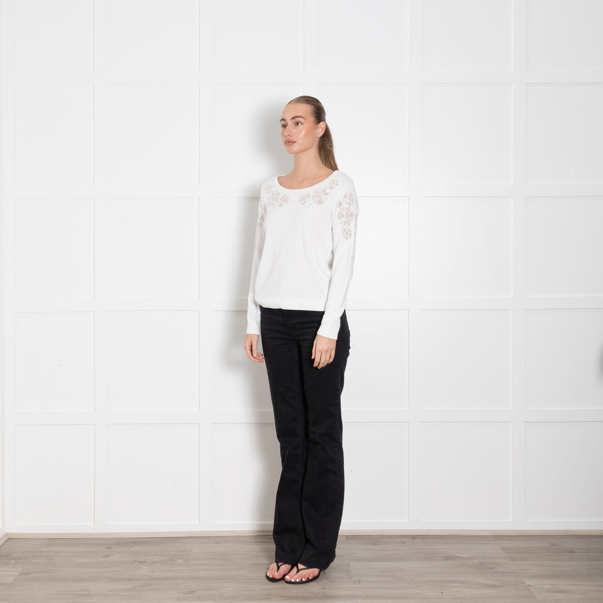 Claudie Pierlot White Lace Flower Detail Knitted Jumper