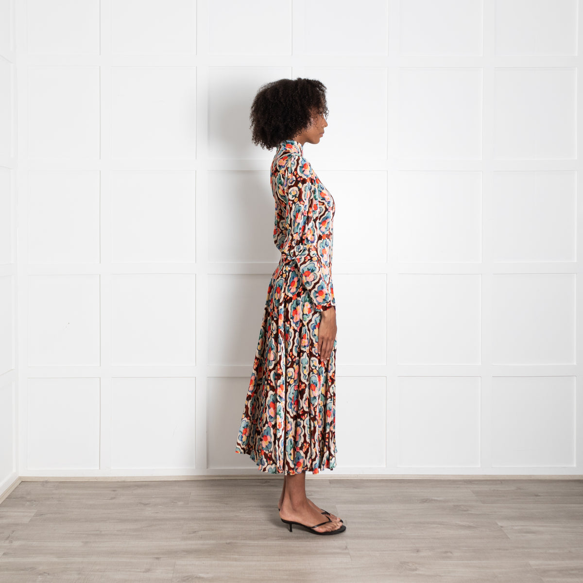 La Double J Velvet Brown Floral Long Sleevve Maxi Dress
