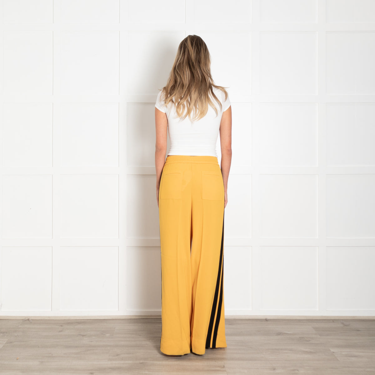 Me + Em Yellow Black Contrasting Stripe Elasticated Trousers