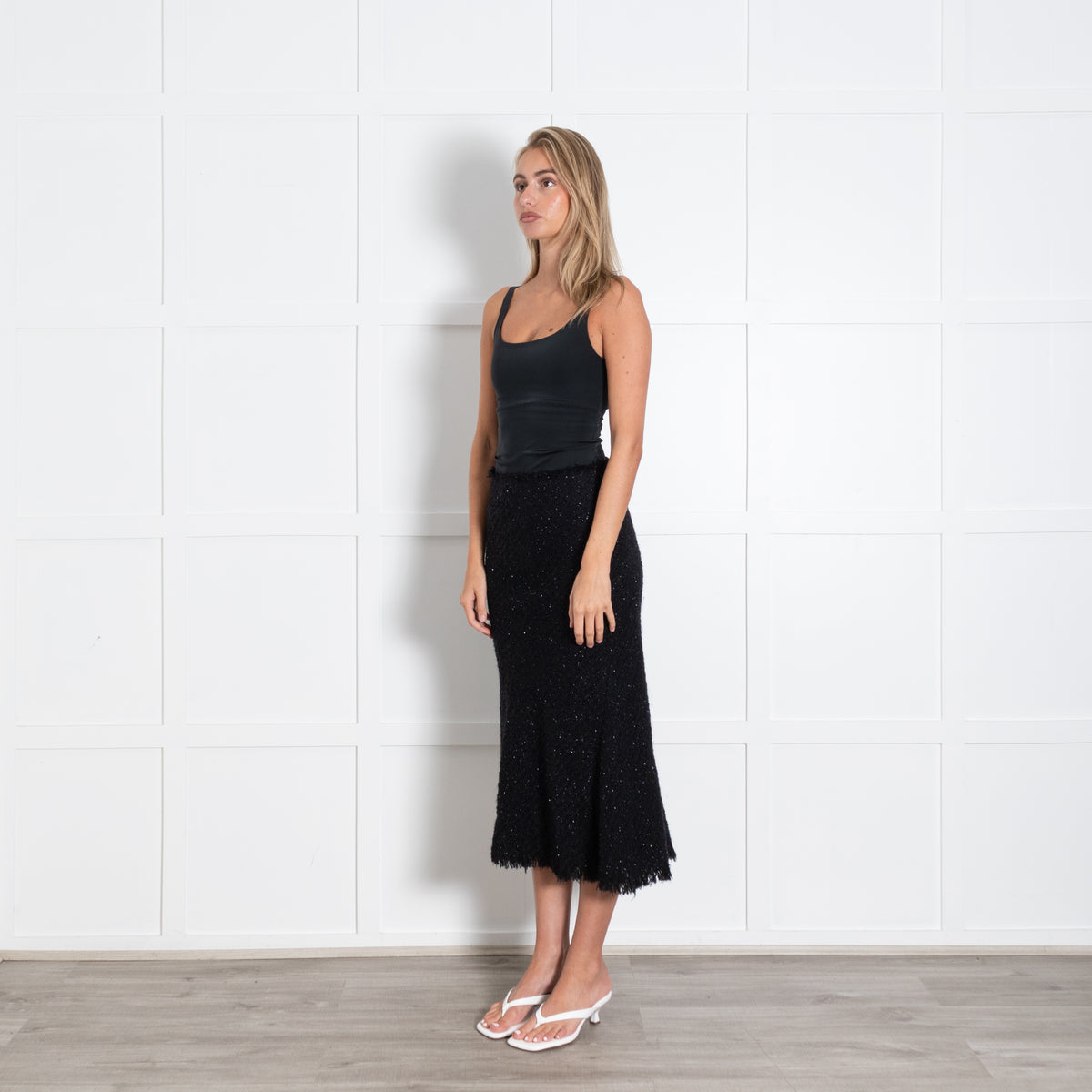 Alexander Wang Black Sparkle Tweed Long Skirt