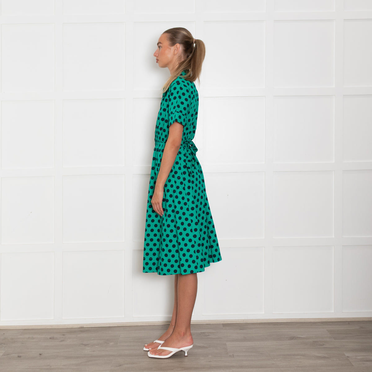 Kate Spade Green Black Dot Cotton Shirt Dress