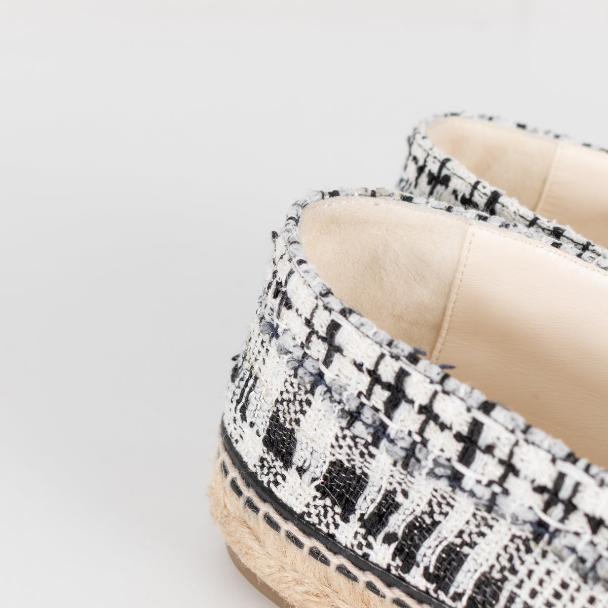 Chanel Black White Tweedy CC Espadrilles