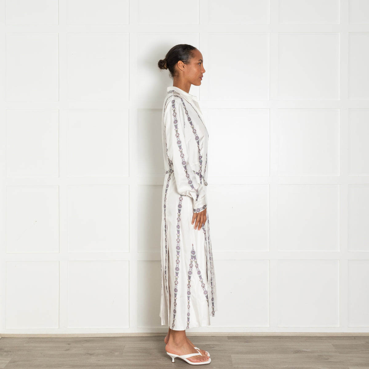 Gabriela Hearst Cream Printed  Pleated Belted Dress