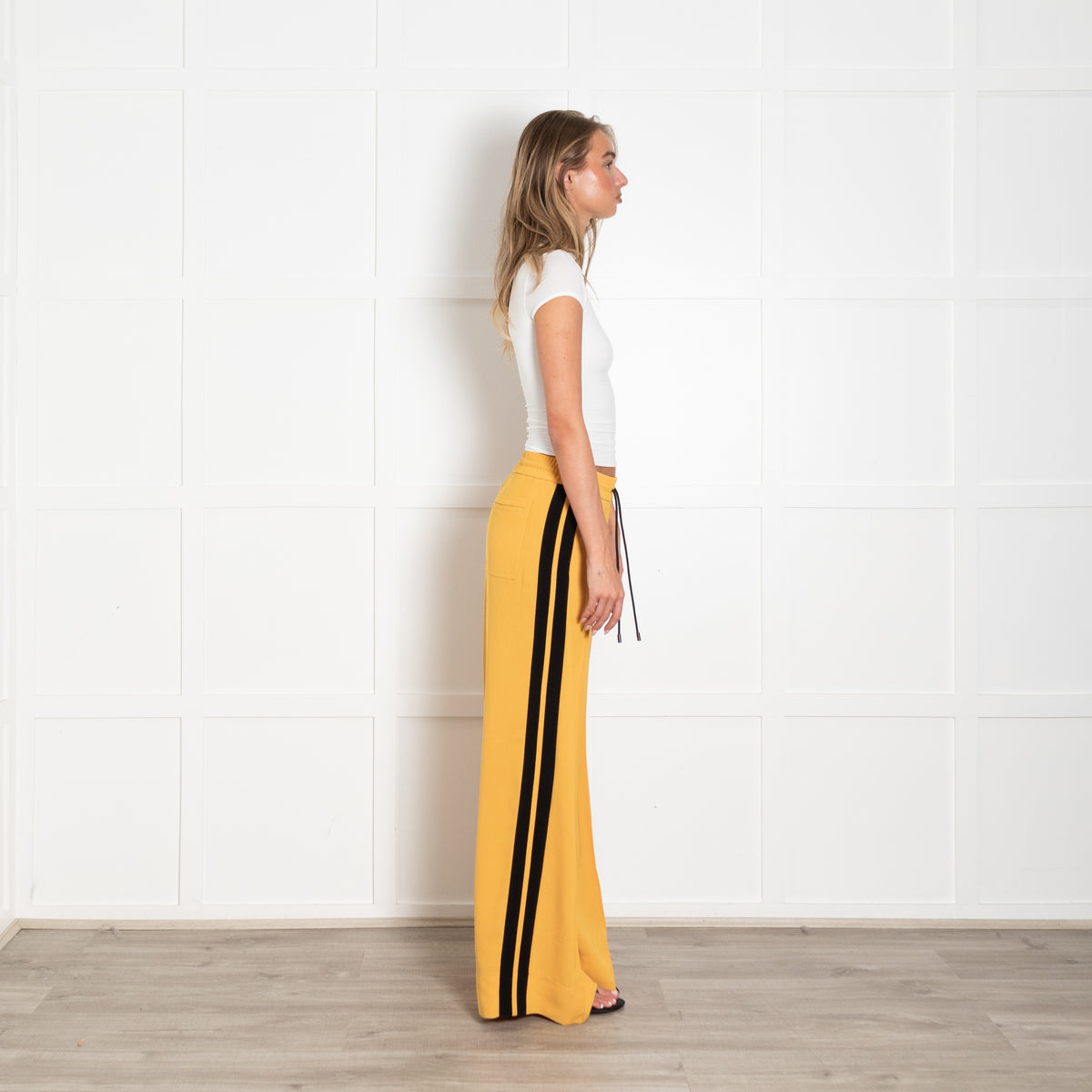 Me + Em Yellow Black Contrasting Stripe Elasticated Trousers