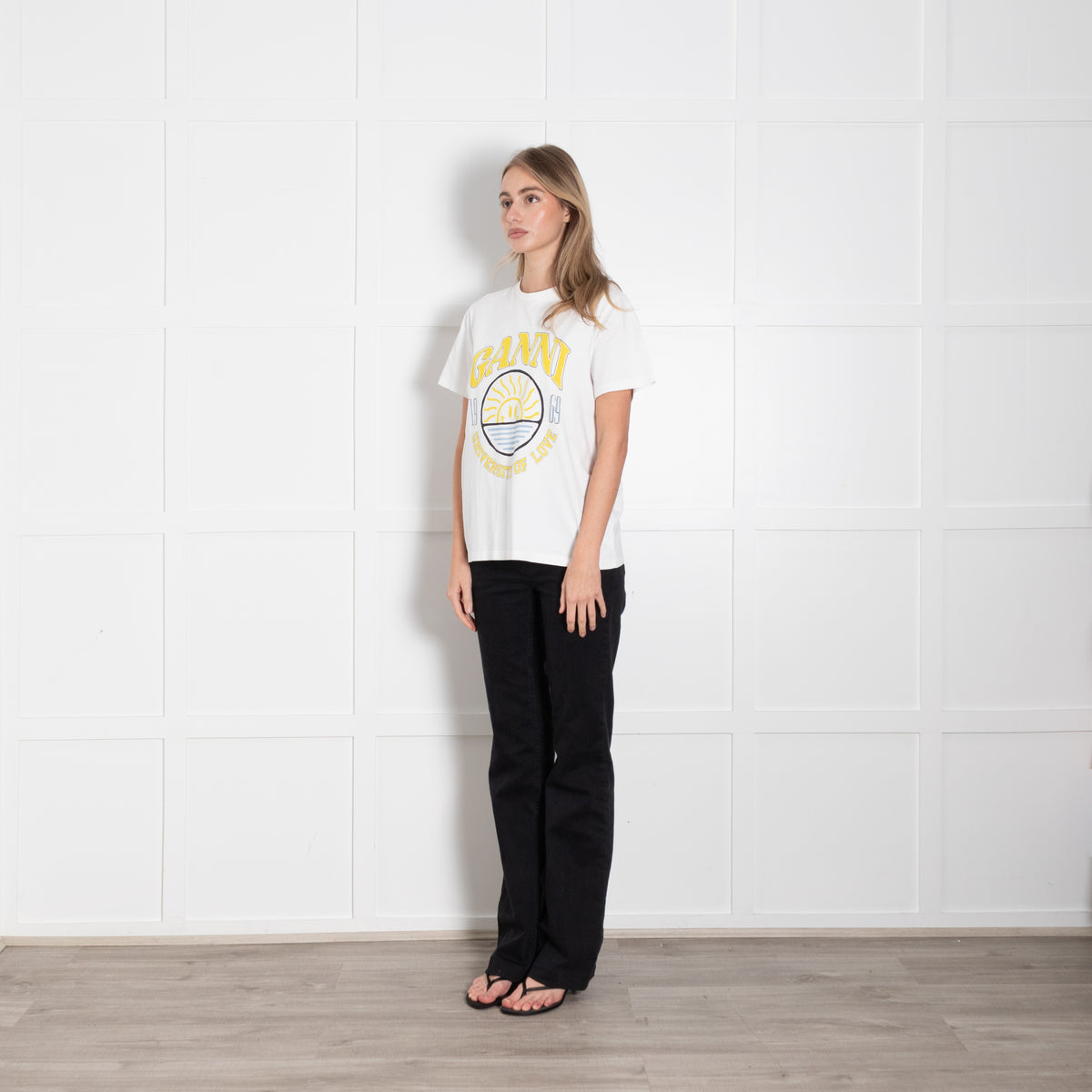 Ganni White Yellow Slogan T-Shirt