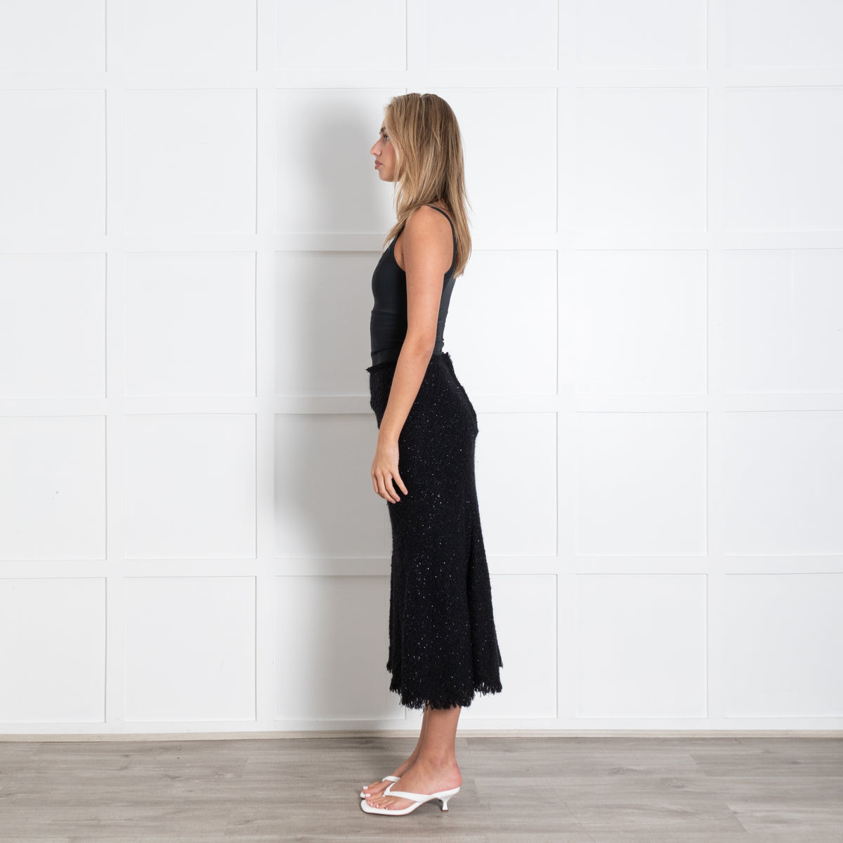 Alexander Wang Black Sparkle Tweed Long Skirt