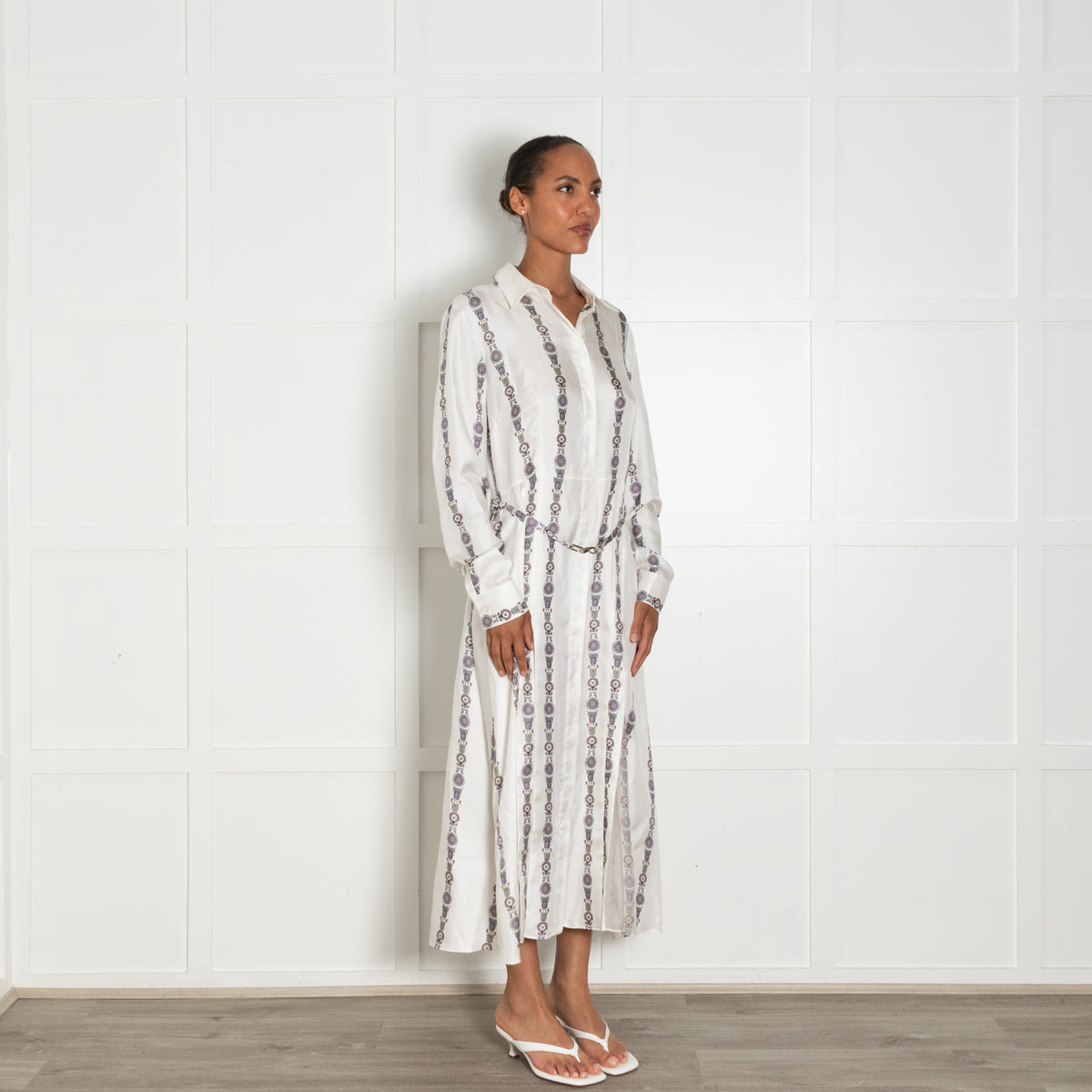 Gabriela Hearst Cream Printed  Pleated Belted Dress