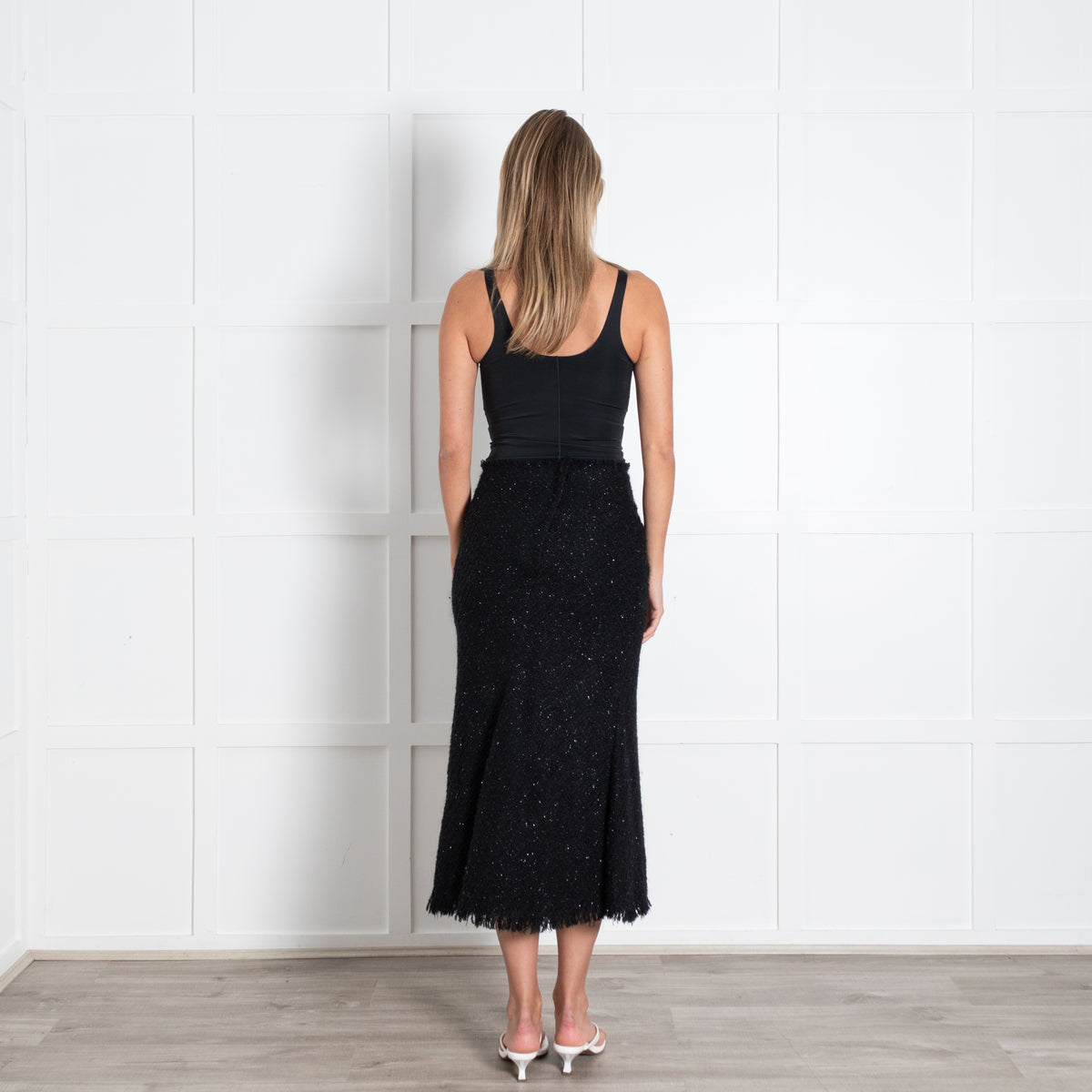 Alexander Wang Black Sparkle Tweed Long Skirt