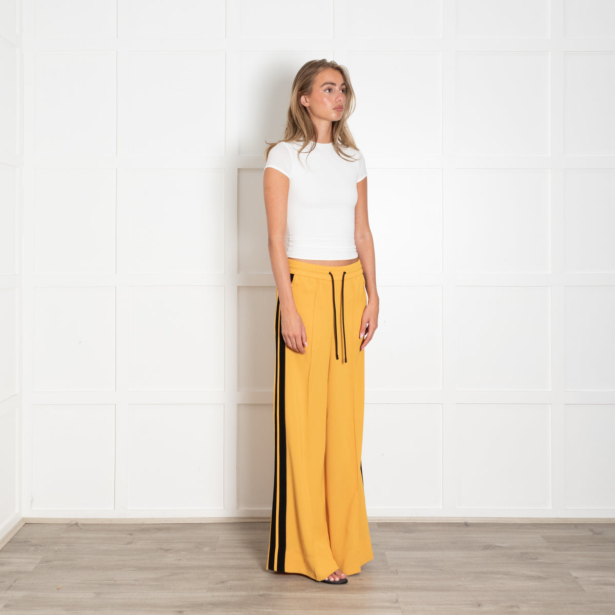 Me + Em Yellow Black Contrasting Stripe Elasticated Trousers