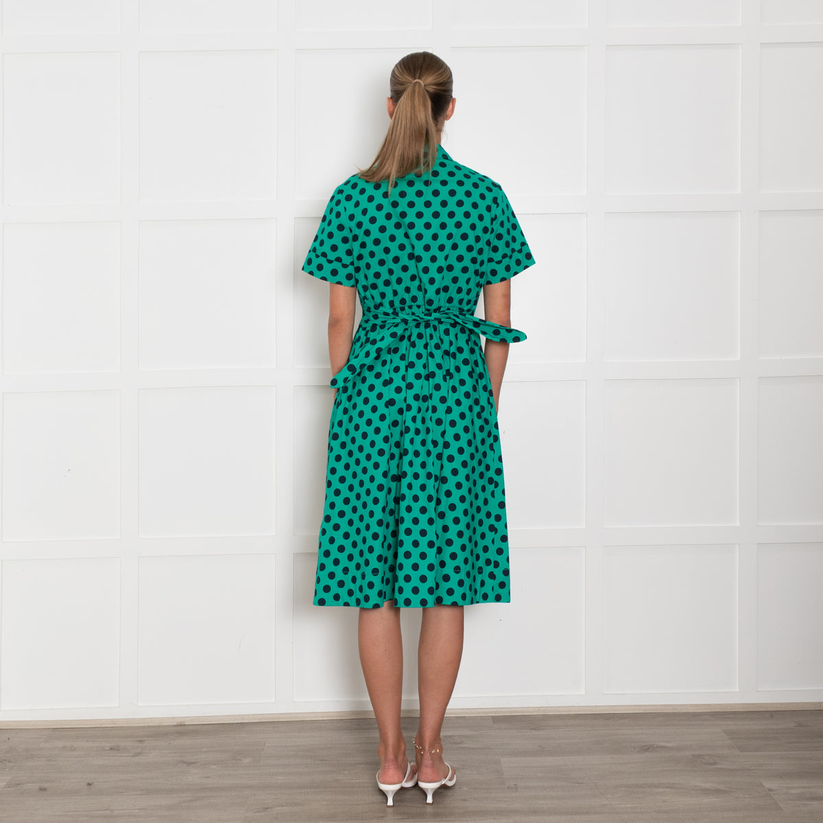 Kate Spade Green Black Dot Cotton Shirt Dress