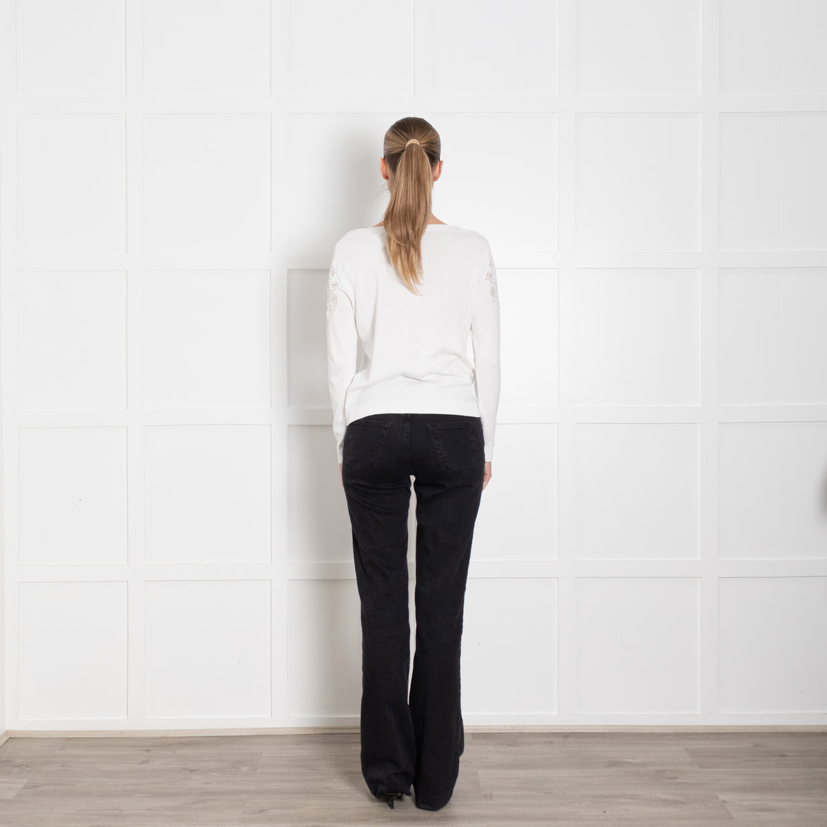 Claudie Pierlot White Lace Flower Detail Knitted Jumper