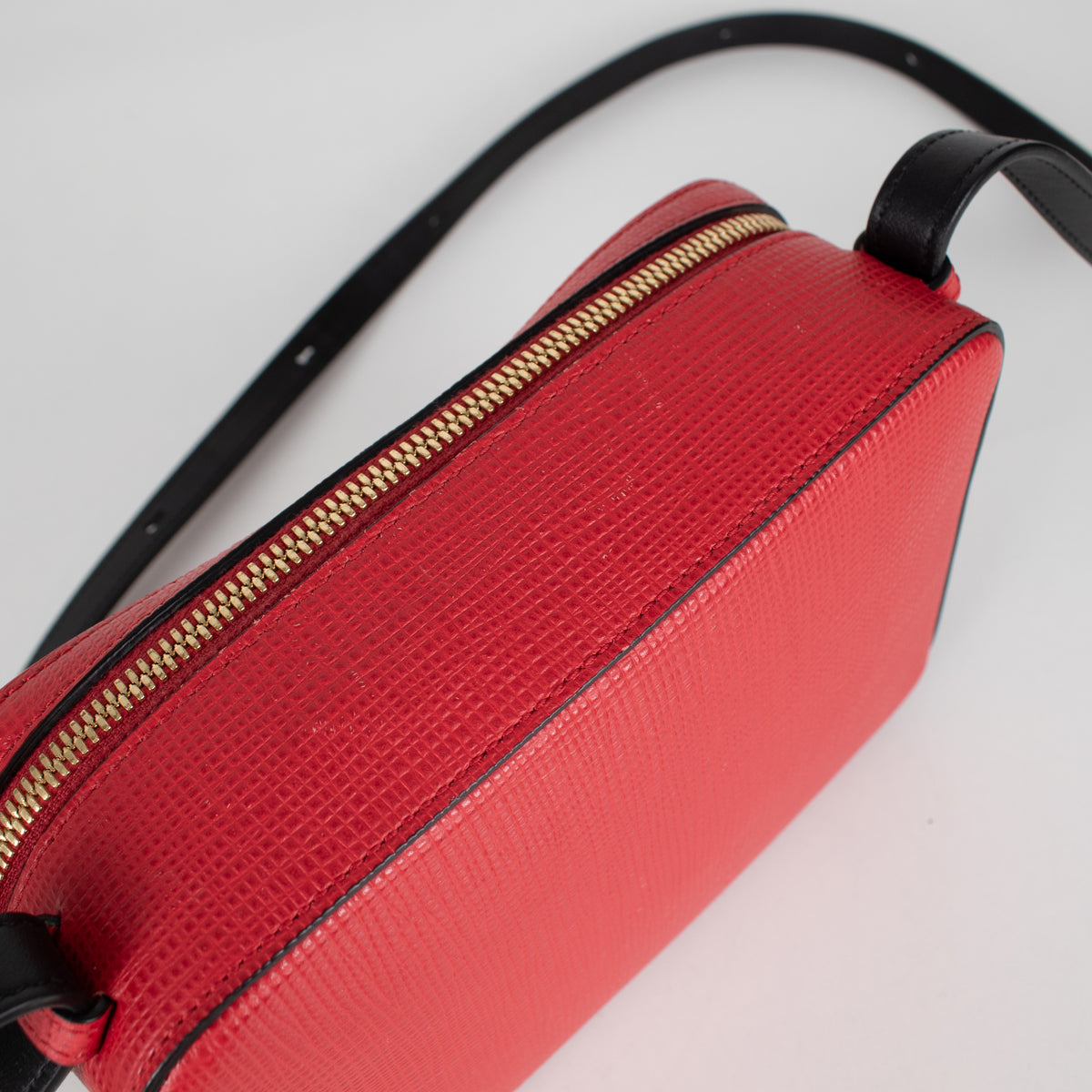 Smythson Red Panama Sliding Strap Crossgrain Leather Crossbody Bag