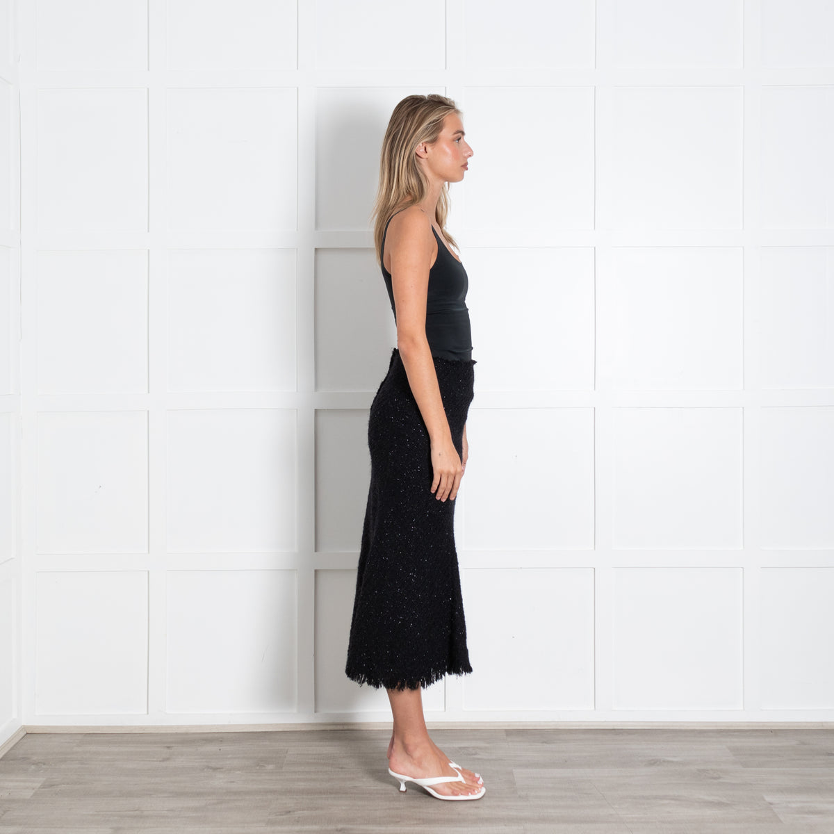 Alexander Wang Black Sparkle Tweed Long Skirt