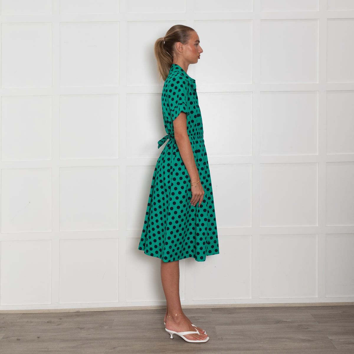 Kate Spade Green Black Dot Cotton Shirt Dress