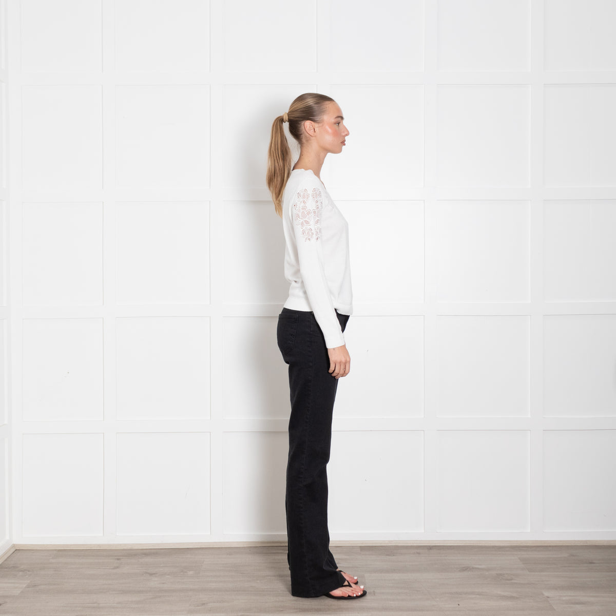 Claudie Pierlot White Lace Flower Detail Knitted Jumper